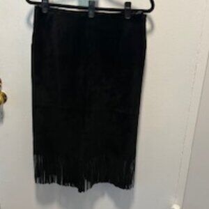 Vintage Margaret Godfrey Suede Leather Black Fringe Skirt Size 10